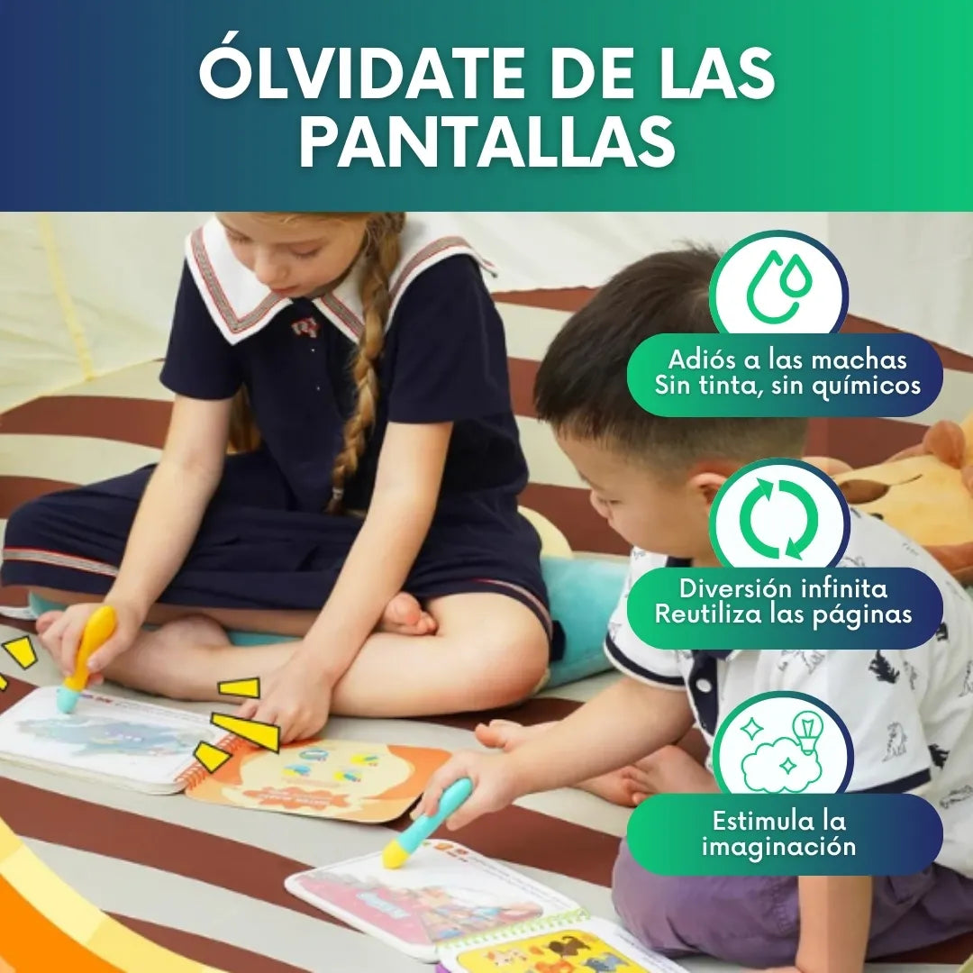 Libro mágico reutilizable de agua para colorear + Bolígrafo - 2x1