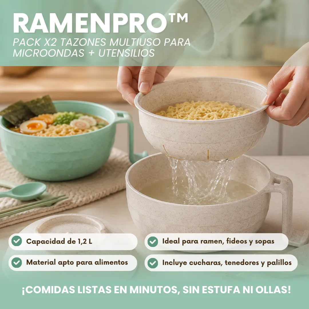 RamenPro™ - Pack x2 tazones multiuso para microondas + utensilios 🎁