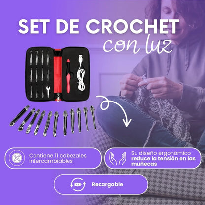 CrochetLúmina™ con 11 cabezales intercambiables y luz led + Regalo 🎁