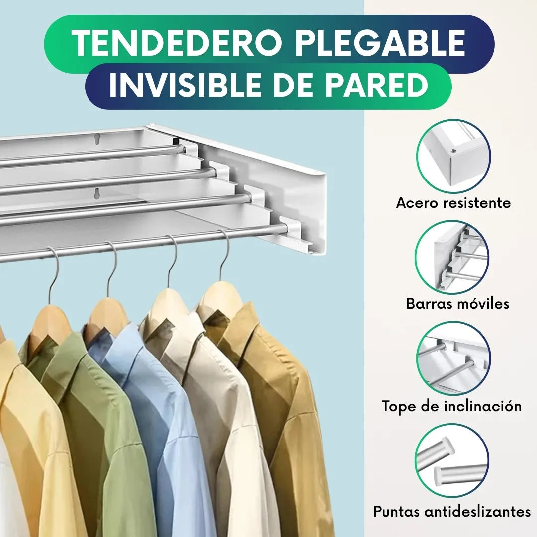Tendedero plegable Invisible de pared + accesorios de instalación