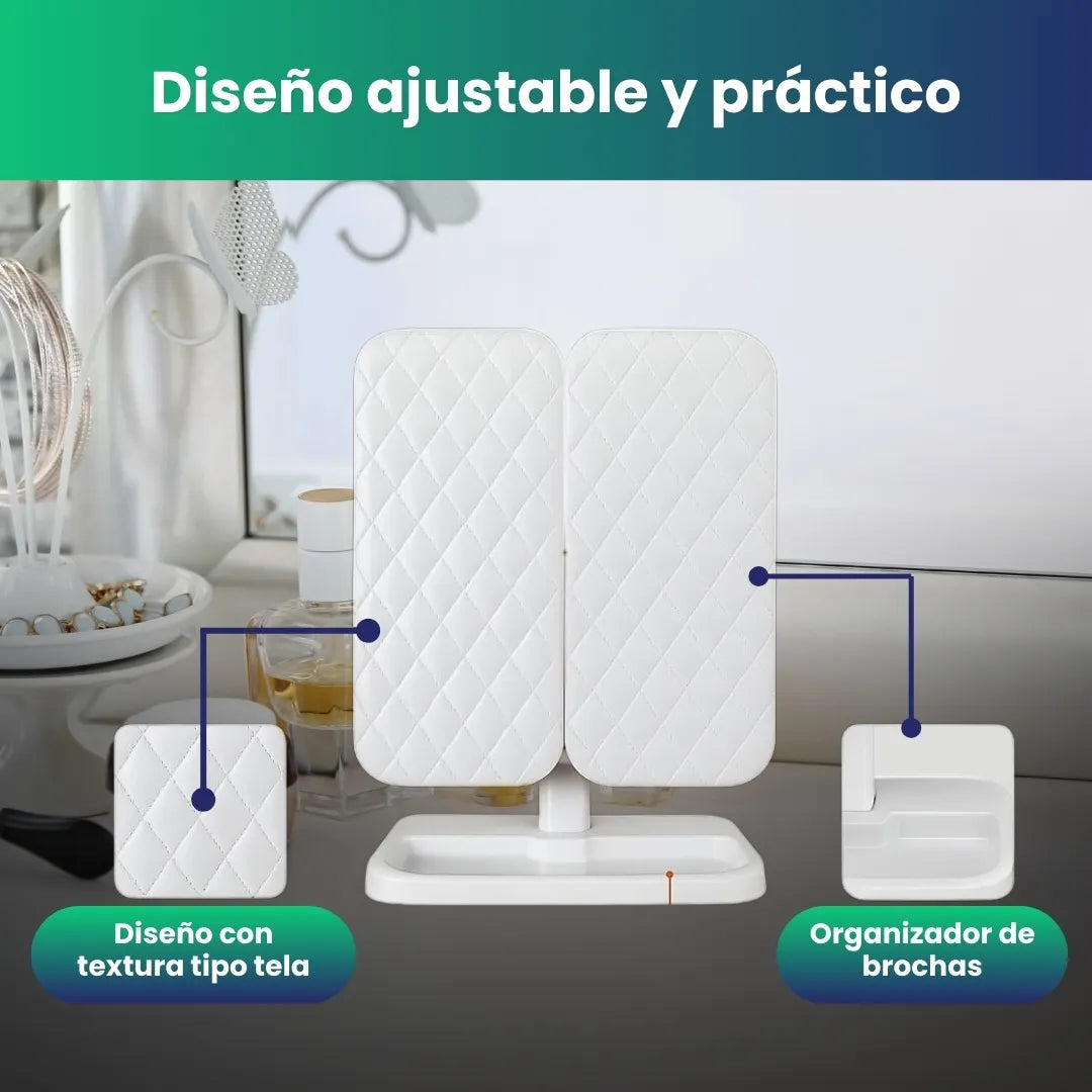 MirrorGlam - Triple espejo LED para maquillaje