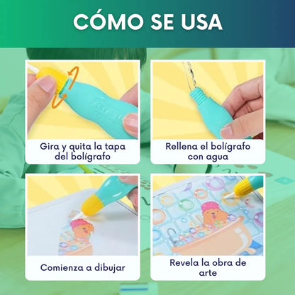 Libro mágico reutilizable de agua para colorear + Bolígrafo - 2x1