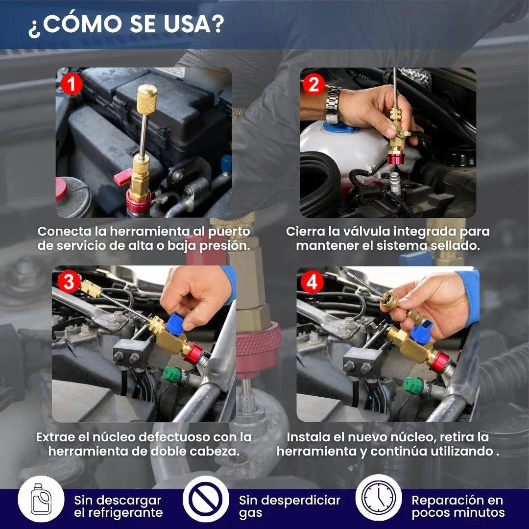 ValvePro™ - Kit Extractor e Instalador de Núcleos de Válvula R134A para Aire Acondicionado Automotriz