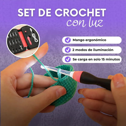 Set Crochet con 11 cabezales intercambiables y luz led