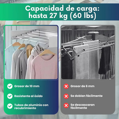 Tendedero plegable Invisible de pared + accesorios de instalación