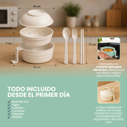 RamenPro™ - Pack x2 tazones multiuso para microondas + utensilios 🎁