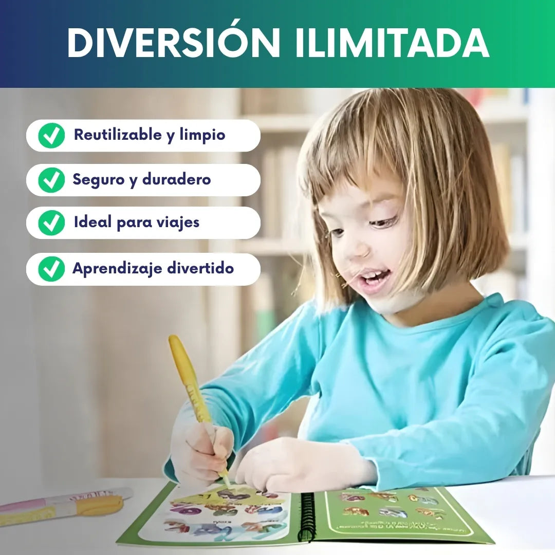 Libro mágico reutilizable de agua para colorear + Bolígrafo - 2x1