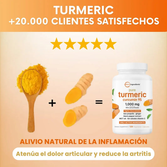 Turmeric - 60 Cápsulas de Cúrcuma para aliviar la inflamación
