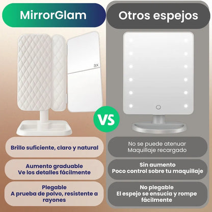 MirrorGlam - Triple espejo LED para maquillaje
