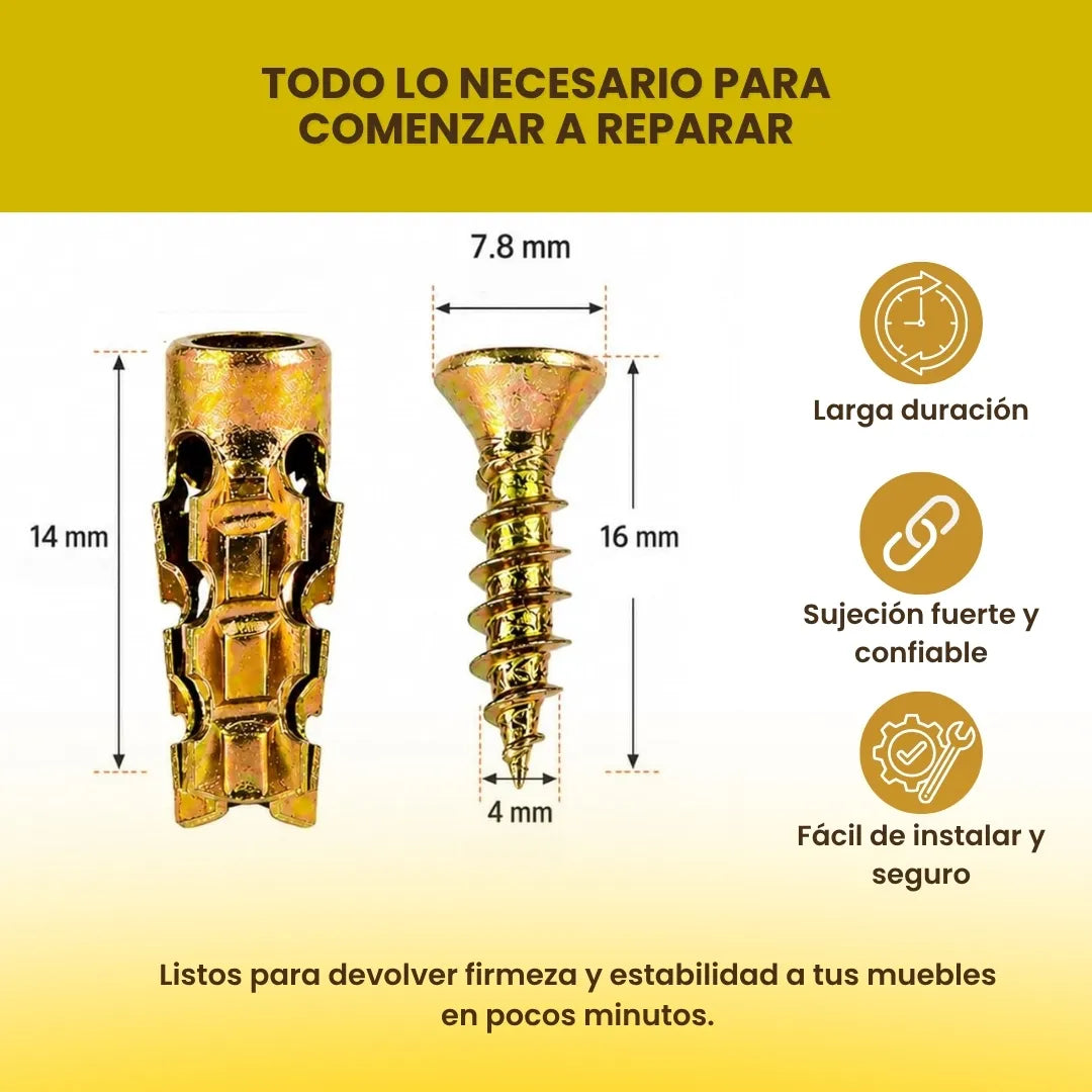 FixHole™ - Kit Reparador para agujeros barridos (20 Anclajes + 20 Tornillos)